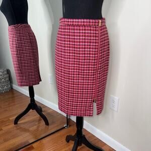 Talbots Pink Tweed Exposed Front Zip Pencil Skirt Career Size 2